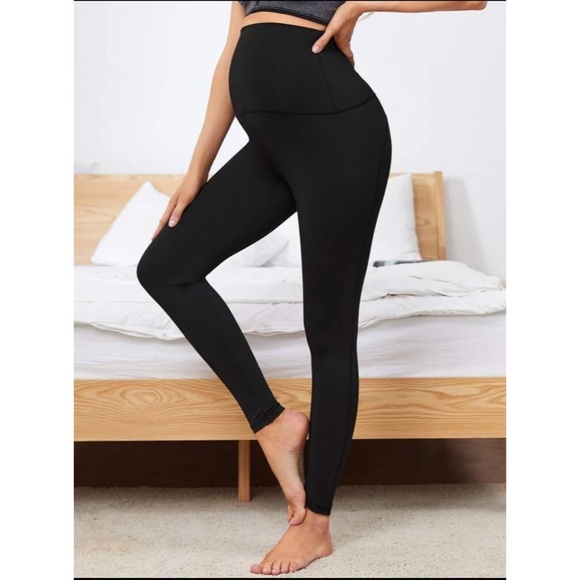 Black maternity wide band leggings - Picture 4 of 4